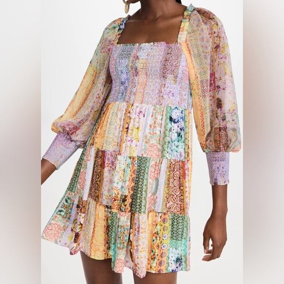 Alice + Olivia Multicolored Rowen Tiered Square Neck Tunic Dress Size S. NWT. - Picture 2 of 6